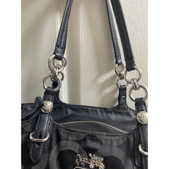 COACH SIGNATURE MIA OP ART TOTE SHOULDER BAG J1182-F15758 Black Purple Lining - Picture 12 of 16